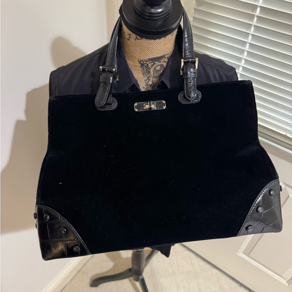 Giorgio Armani unique Black velvet and leather Handbag